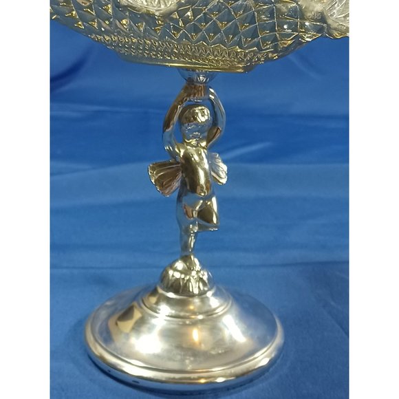 Vintage 1950s Silver Chrome Angel Cherub Bon Bon Candy Dish Footed Serving Tray - Picture 8 of 10